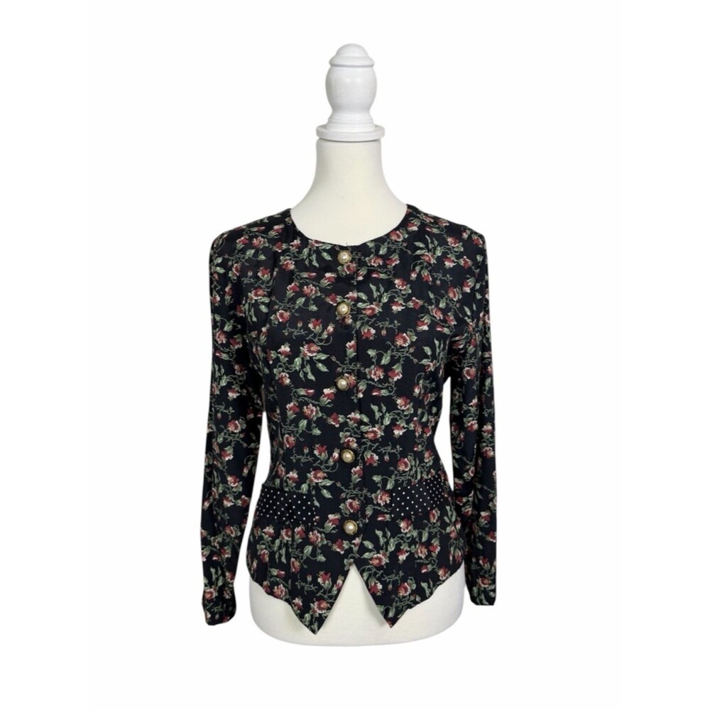 Braunstyle Vintage Floral Blouse USA Small Cottagecore Pearl Button Top Office